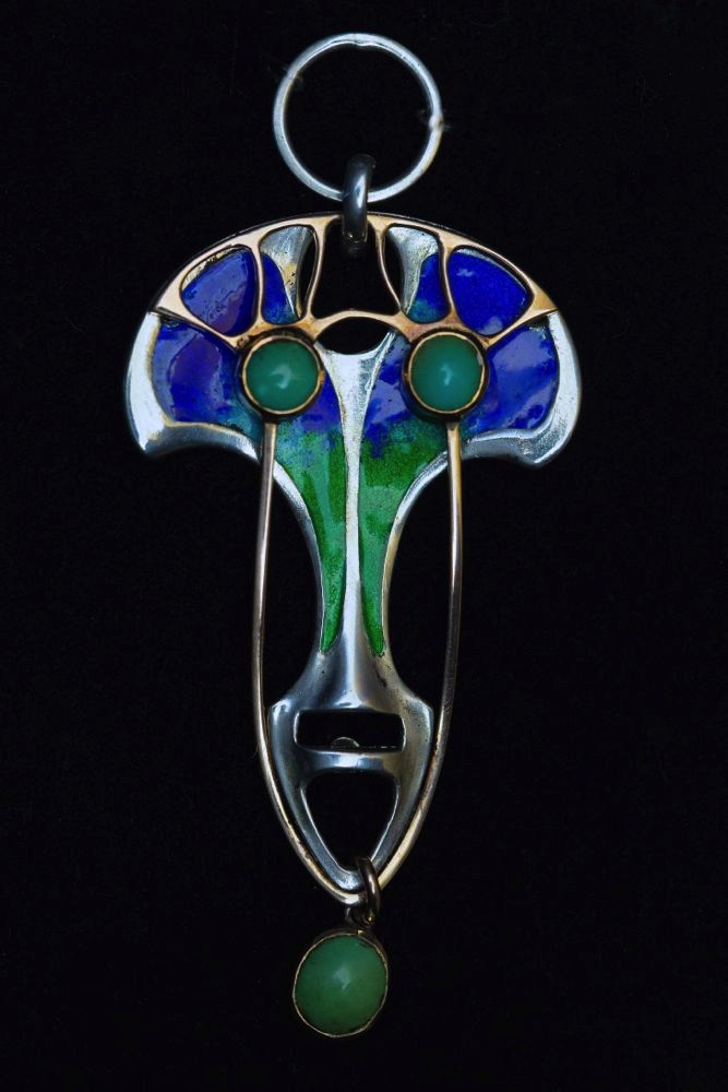 Theodor Fahrner, gold, silver, and enamel pendant.