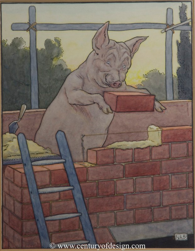 Leonard Leslie Brooke, three little pigs, watercolours