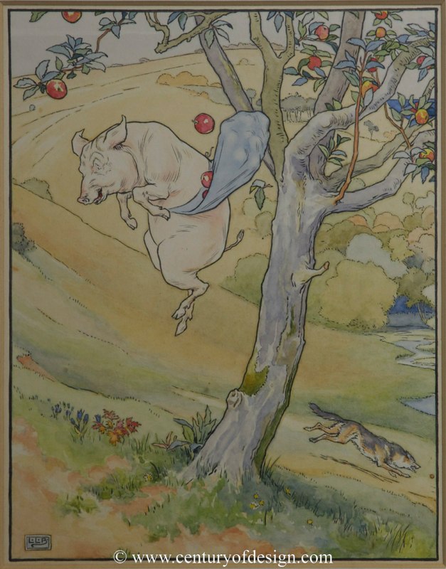 Leonard Leslie Brooke, three little pigs, watercolours